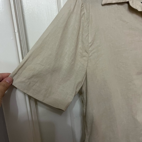 MANGO Cotton linen blend shirt short sleeve button down size large in color sand - Picture 4 of 8